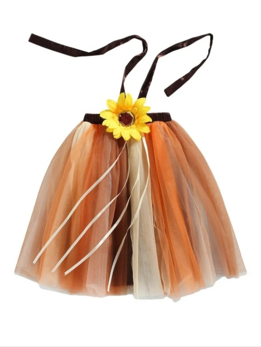 Girl Fall Sunflower Tutu Dress Halter Ribbon Halloween Pumpkin Patch Outfit 4-5Y